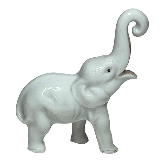 Vintage White Ceramic Elephant Trunk Up Lucky Elephant Japan - Picture 3 of 7